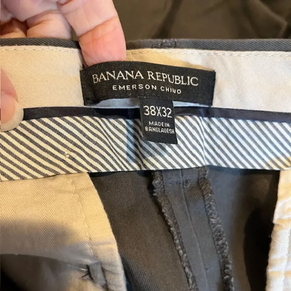 Banana Republic Emerson Chino Men's Flat Front Pants Gray Size 38x32‎